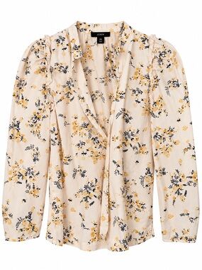 J.Crew Floral Ruffle Popover Blouse Cream Yellow XS